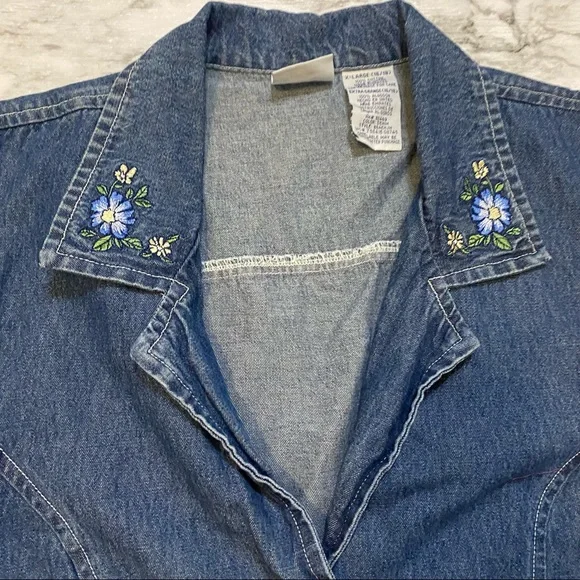 Vintage Bobbie Brooks 90’s Floral Embroidered Boho Preppy Y2K Retro Denim Vest - Picture 2 of 6